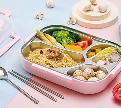 環保分隔餐盒組-粉